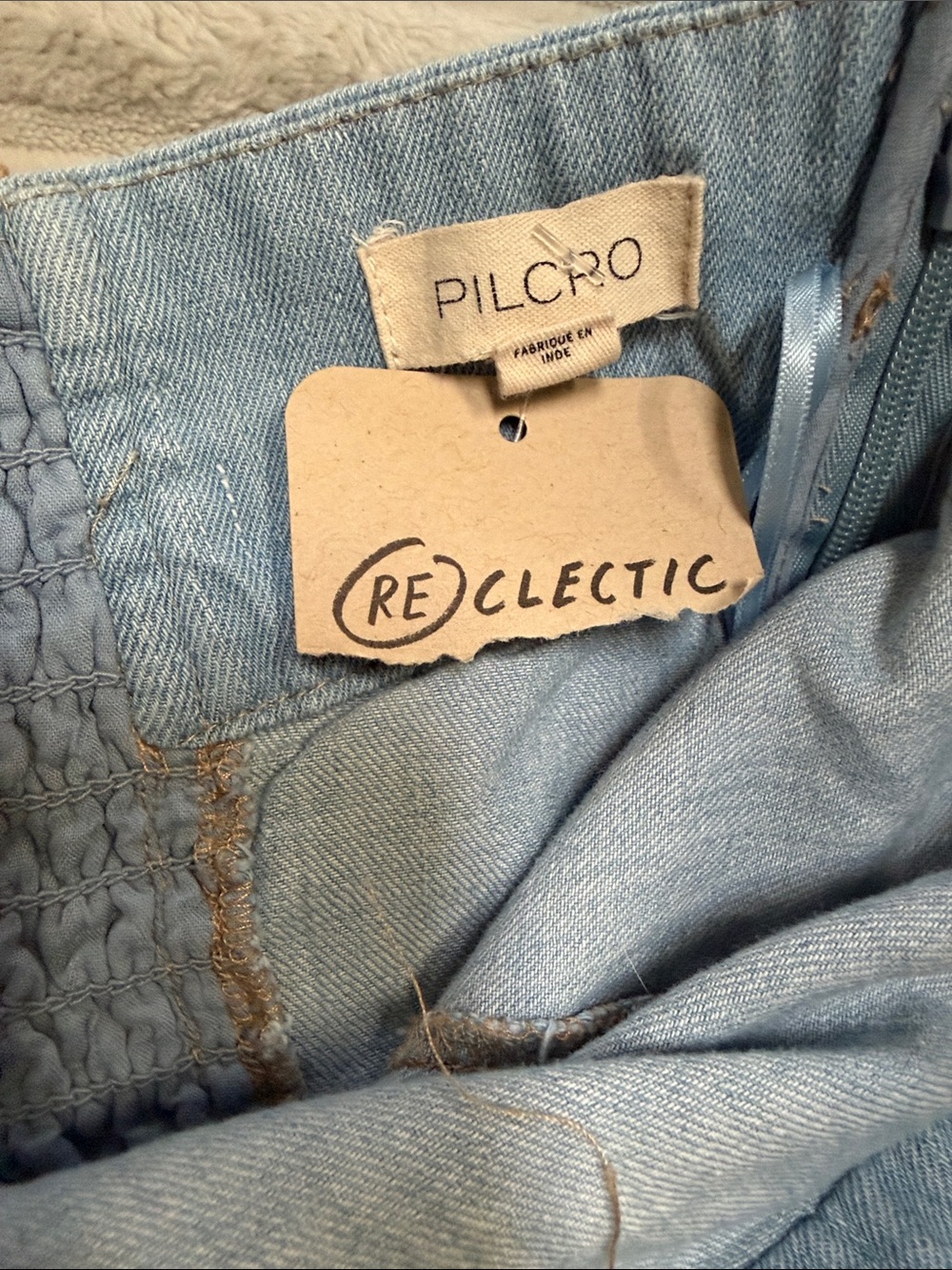 Pilcro Light Blue Distressed Denim Strapless Flare Dress - Picture 3 of 8
